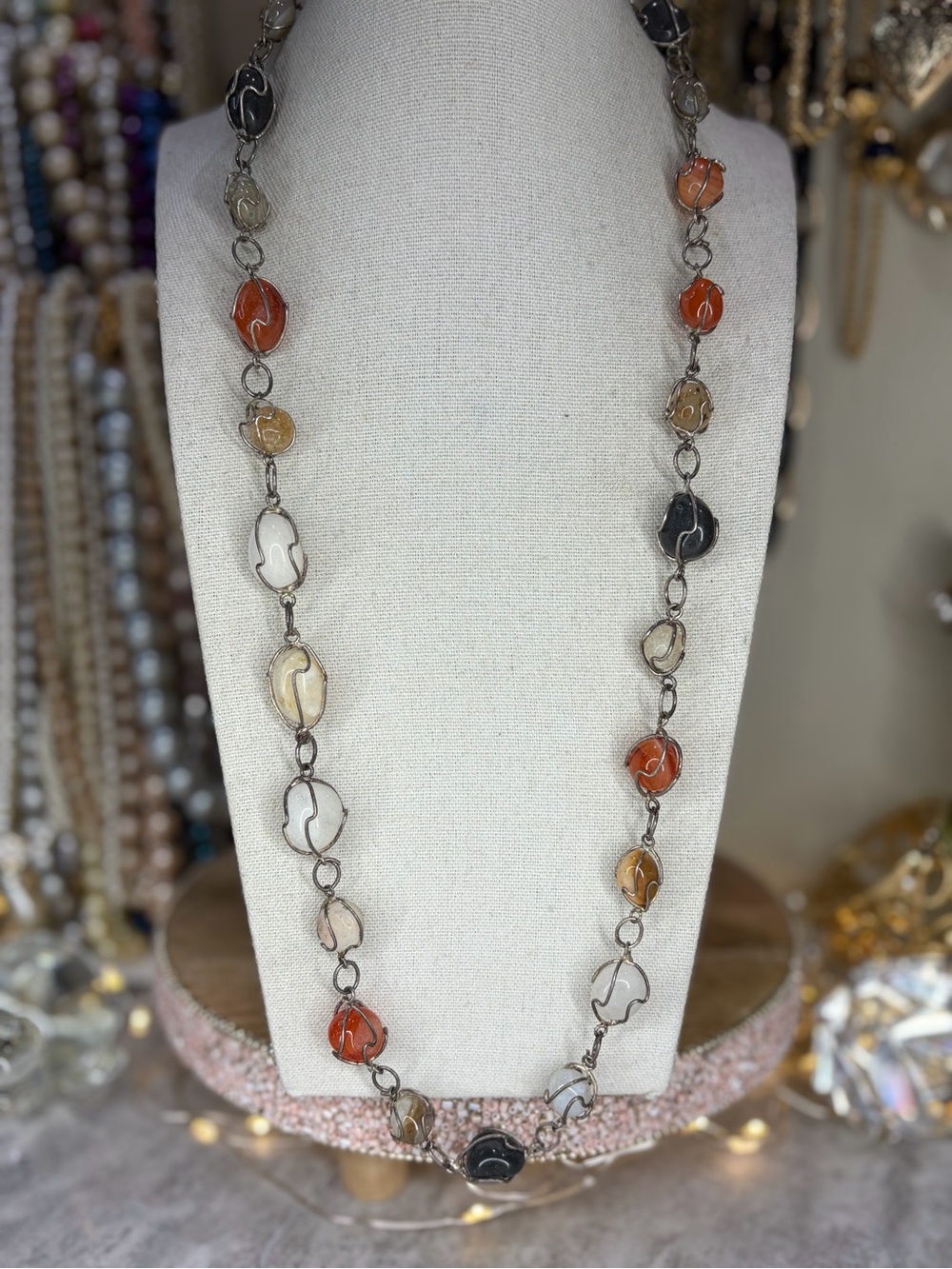 Stone Necklace Wire Wrapped Stones Gemstone Jewelry Natural